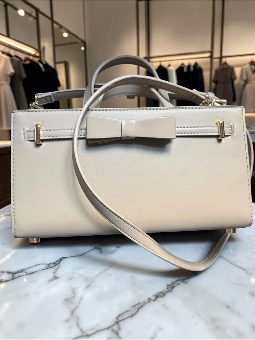 Anne Klein Beige Bow-Accent Top-Handle Bag - Picture 3 of 7